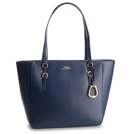 Shopper bag niebieska Lauren Ralph do ręki casual z breloczkiem duża 