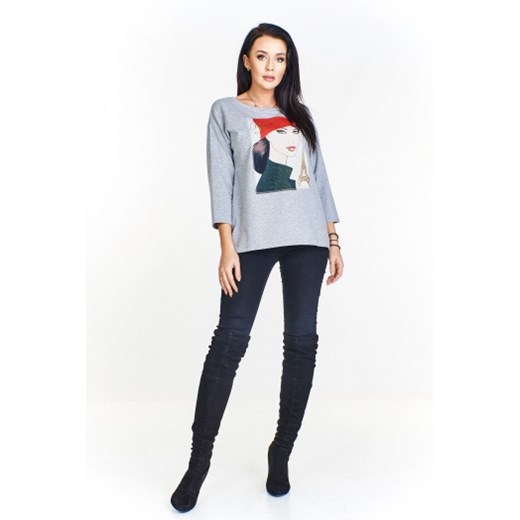 Bluzka z ciekawym nadrukiem i rękawem 7/8 Justti L ptakmoda.com