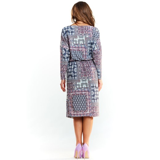 Sukienka Noemie w abstrakcyjne wzory z długim rękawem biznesowa wielokolorowa 
