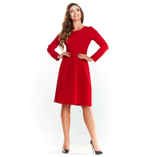 CM4045 Biurowa sukienka trapezowa - czerwona  Noemie 36 (S) Cudmoda