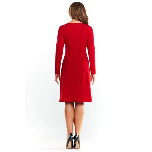 CM4045 Biurowa sukienka trapezowa - czerwona Noemie  42 (XL) Cudmoda