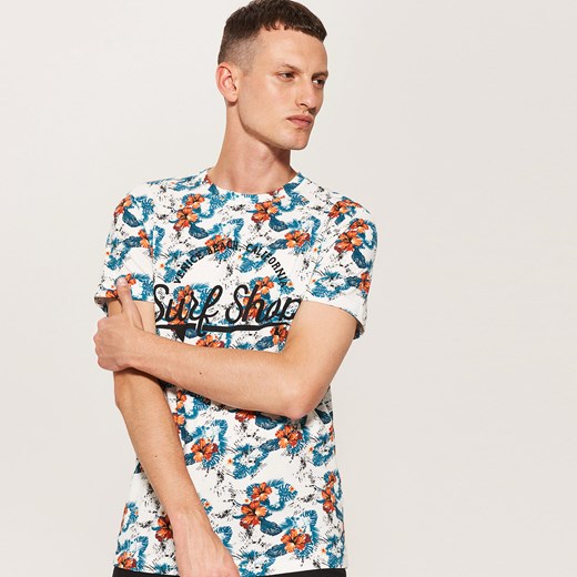 House - T-shirt w tropikalne kwiaty - Kremowy