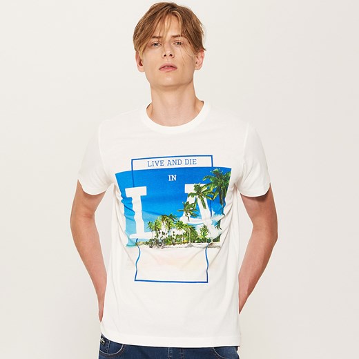 House - T-shirt z fotonadrukiem - Kremowy