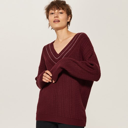 House Sweter z dekoltem w serek Bordowy House Sweter z dekoltem w serek Bordowy