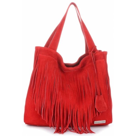 Shopper bag Vittoria Gotti czerwona do ręki skórzana zamszowa 