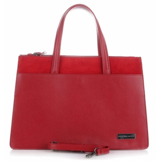 Shopper bag czerwona Vittoria Gotti matowa bez dodatków do ręki ze skóry 