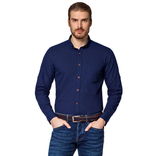 Koszula męska Lancerto jeansowa casualowa bez wzorów z klasycznym kołnierzykiem 