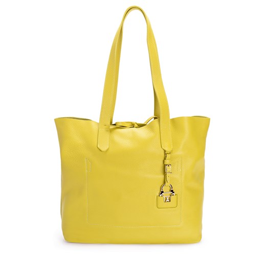 Żółta shopper bag Patrizia Pepe ze skóry bez dodatków wakacyjna 