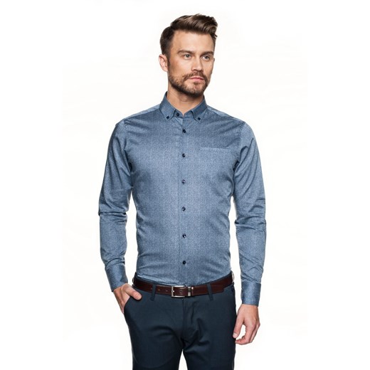 Koszula męska niebieska Recman casual z kołnierzykiem button down w abstrakcyjnym wzorze 