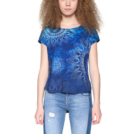 Bluzka damska Desigual w abstrakcyjnym wzorze młodzieżowa z okrągłym dekoltem 