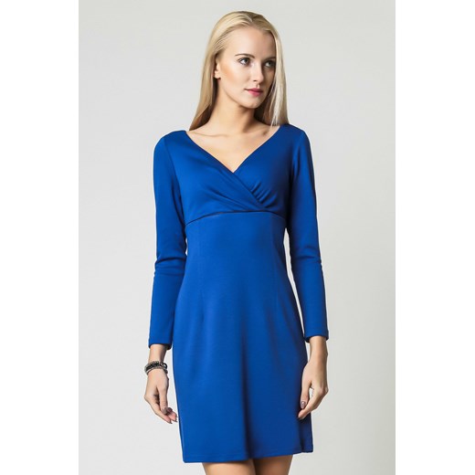 Sukienka niebieska mini bez wzorów z długim rękawem 