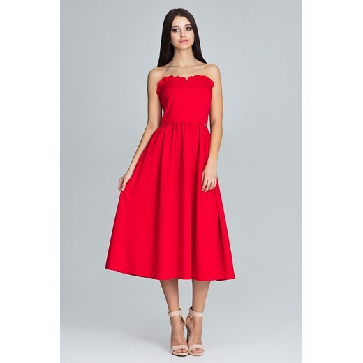 Sukienka czerwona gorsetowa midi z poliestru bez wzorów 