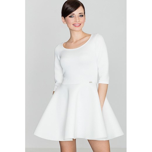 Sukienka z okrągłym dekoltem biała z długim rękawem 