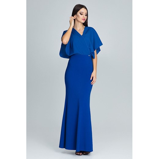 Sukienka z dekoltem v na karnawał niebieska elegancka maxi 