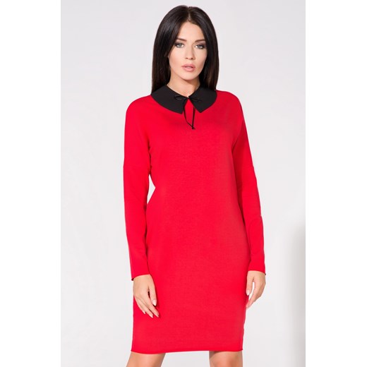Sukienka czerwona oversize'owa mini z długim rękawem gładka 
