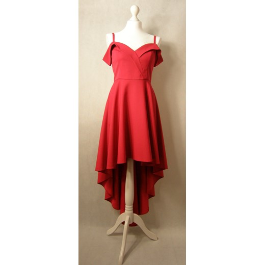 Nifiko sukienka balowe czerwona na wesele mini z dekoltem w literę v z długimi rękawami 