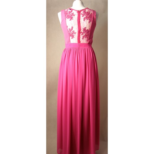 Sukienka różowa Antal z dekoltem w serek maxi na bal bez wzorów 