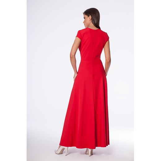 Sukienka Marconi balowe czerwona maxi kopertowa gładka z krótkim rękawem na karnawał 