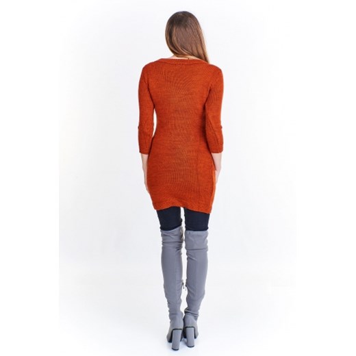 Mkm Knitwear Design sukienka dzienna z długimi rękawami pomarańczowy z okrągłym dekoltem 