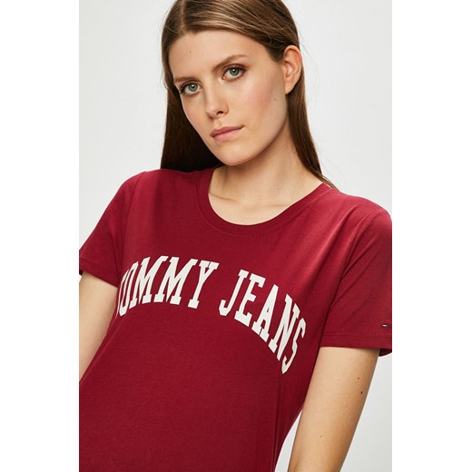 Bluzka damska Tommy Jeans z napisem z bawełny na lato 