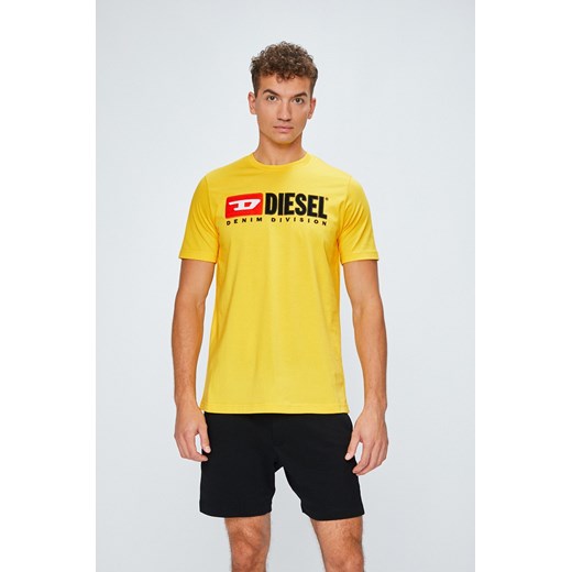 T-shirt męski Diesel z dzianiny żółty z krótkimi rękawami 