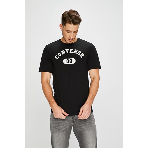T-shirt męski czarny Converse z napisami z krótkim rękawem 