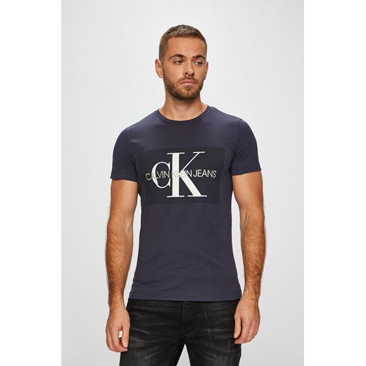 T-shirt męski Calvin Klein z krótkimi rękawami granatowy młodzieżowy 