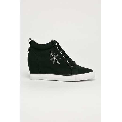 Sneakersy damskie Calvin Klein na koturnie czarne sznurowane