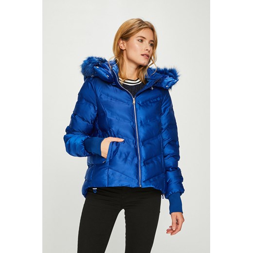 Kurtka damska Guess Jeans casualowa niebieska z kapturem w kurtka damska guess niebieska długa z kapturem casualowa