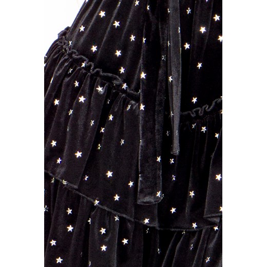 Marelina sukienka elegancka czarna mini z okrągłym dekoltem w grochy na ramiączkach 