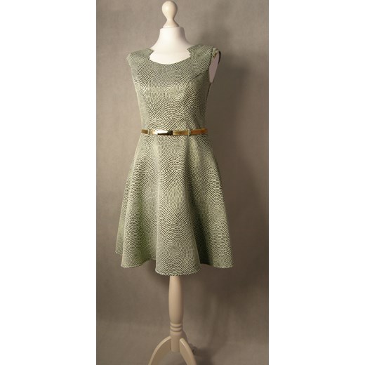 Zielona sukienka Marconi bez rękawów z paskiem bez wzorów rozkloszowana 