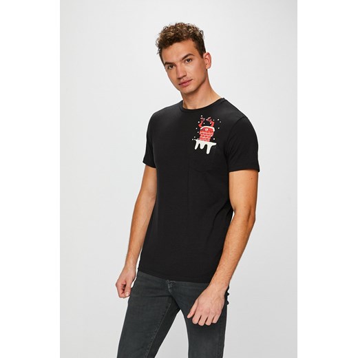 T-shirt męski czarny Jack & Jones w stylu młodzieżowym z krótkim rękawem 