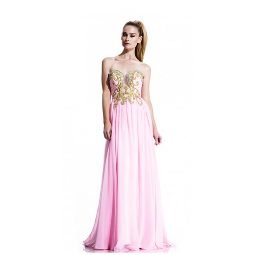 Sukienka różowa La Poudre™ na karnawał gorsetowa na bal z szyfonu maxi 