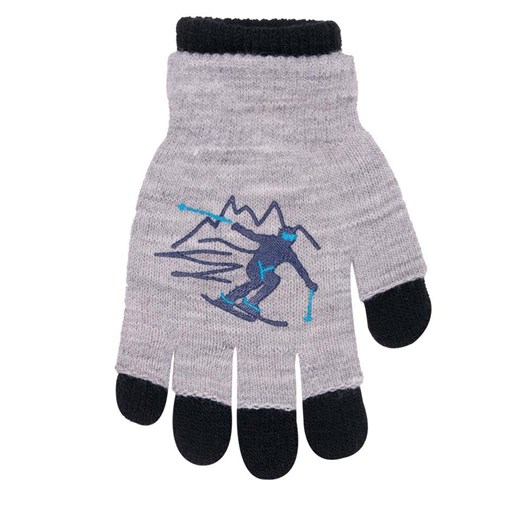 Rękawiczki podwójne jasnoszare z narciarzem    YoClub