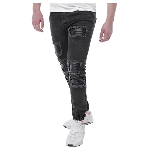 Spodnie jeansowe męskie joggery - a42 - czarne