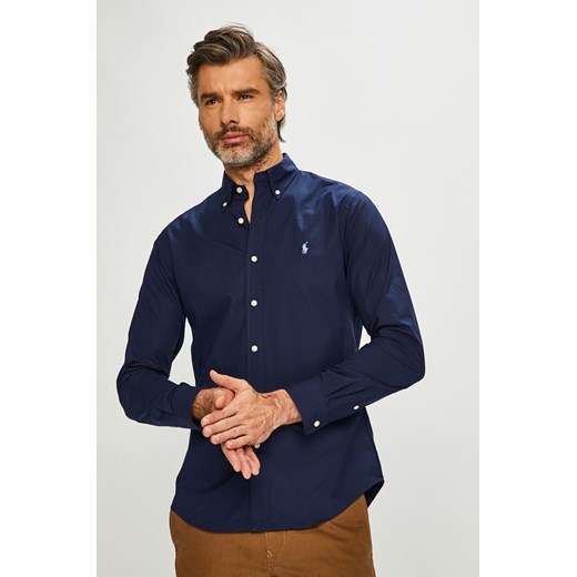 Koszula męska granatowa Polo Ralph Lauren z kołnierzykiem button down tkaninowa 