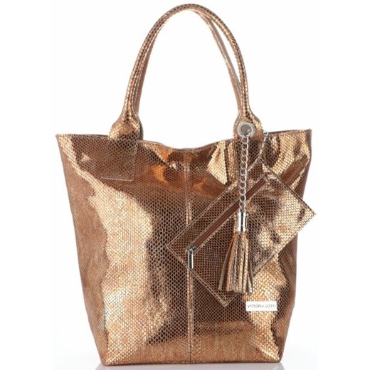 Shopper bag Vittoria Gotti ze skóry do ręki lakierowana z frędzlami 