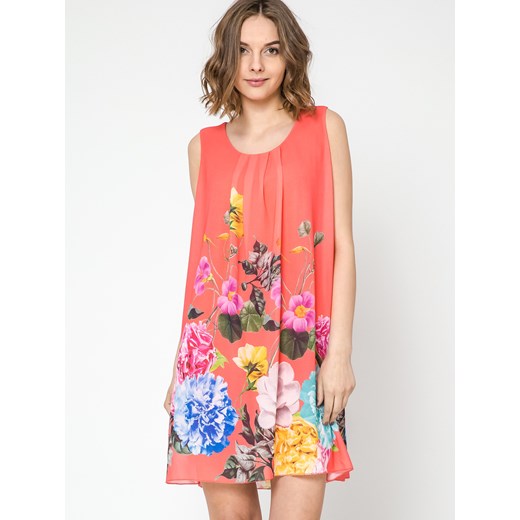 Sukienka szyfonowa Euphory z nadrukiem kwiatów koralowa Yups  S 