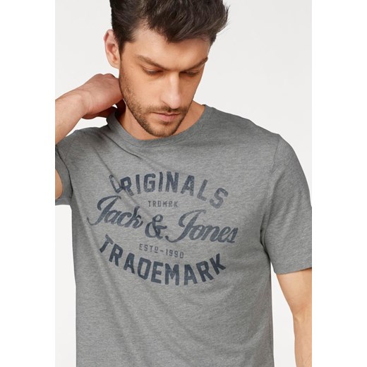 T-shirt męski Jack & Jones z napisami z krótkim rękawem jerseyowy 