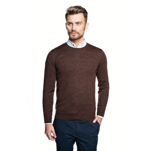 Sweter męski brązowy Recman bez wzorów casualowy 