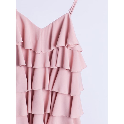 Różowa sukienka Selfieroom gładka na ramiączkach na sylwestra mini z dekoltem w literę v 
