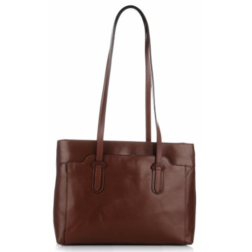 Shopper bag Vera Pelle elegancka duża brązowa ze skóry 