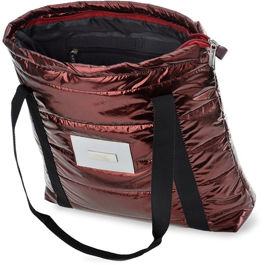 Pikowana torebka damska shopper bag na ramię metaliczne wykończenie - srebrny    world-style.pl