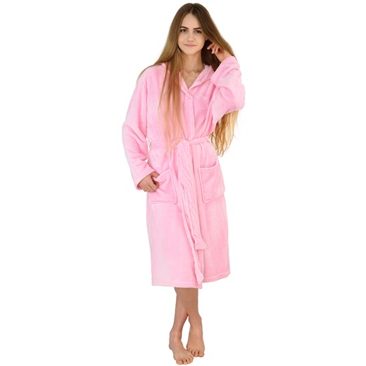 Ciepły pluszowy szlafrok z kapturem kigurumi onesie - różowy jednorożec L world-style.pl