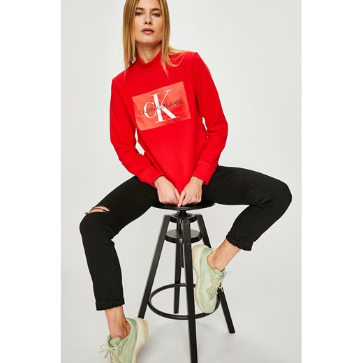 Bluza damska Calvin Klein krótka czerwona z dzianiny 