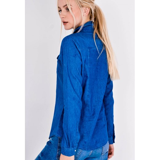 Koszula damska Zoio niebieska z kołnierzykiem w miejskim stylu z długimi rękawami 