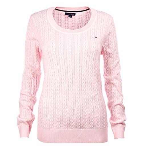 Tommy Hilfiger Damski sweter okrągłe wycięcie pod szyją wzorem warkoczowym różowa