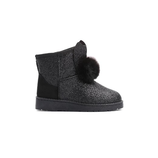 Czarne buty zimowe dziecięce Born2be bez zapięcia bez wzorów śniegowce 