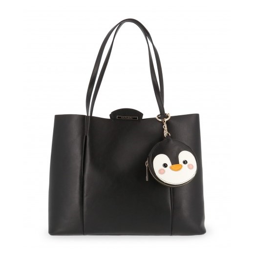 Shopper bag Blu Byblos na ramię czarna ze zdobieniami w stylu młodzieżowym z breloczkiem 