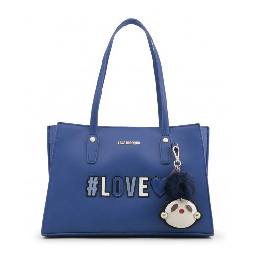 Shopper bag Love Moschino z pomponami mieszcząca a8 